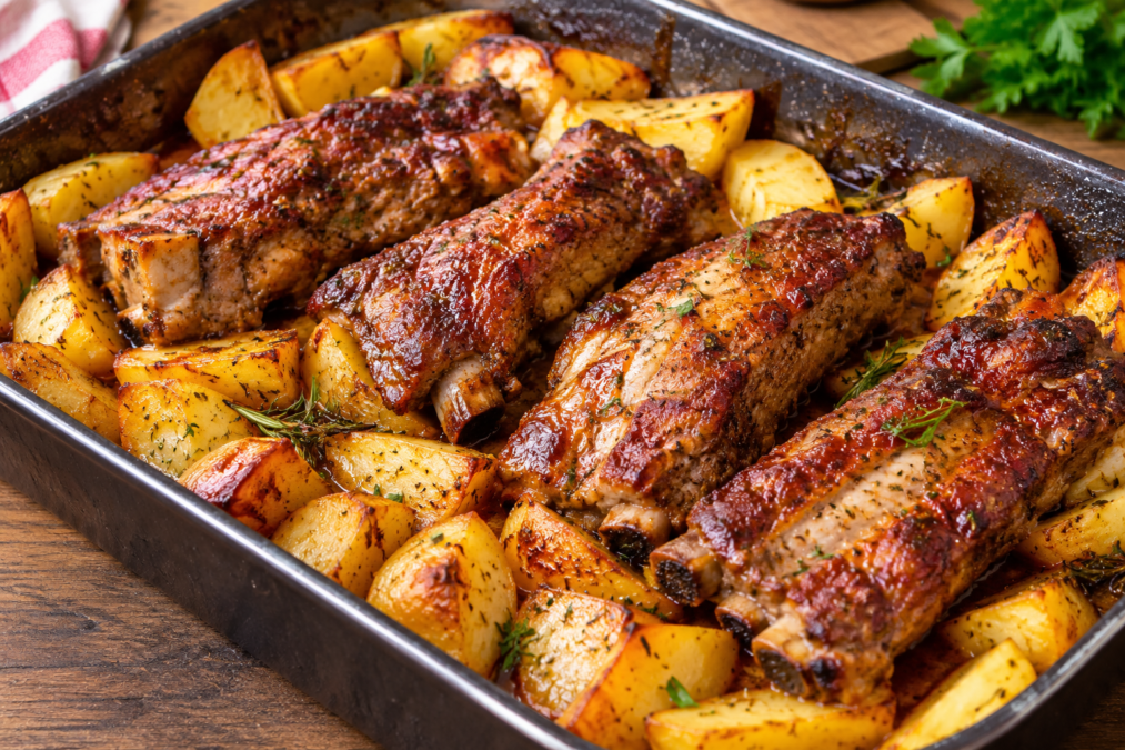 Costillas al horno con patatas