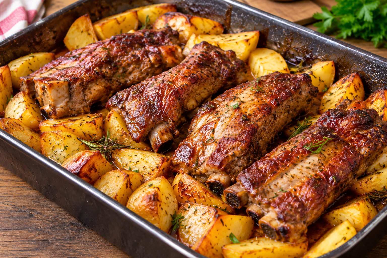 Costillas al horno con patatas